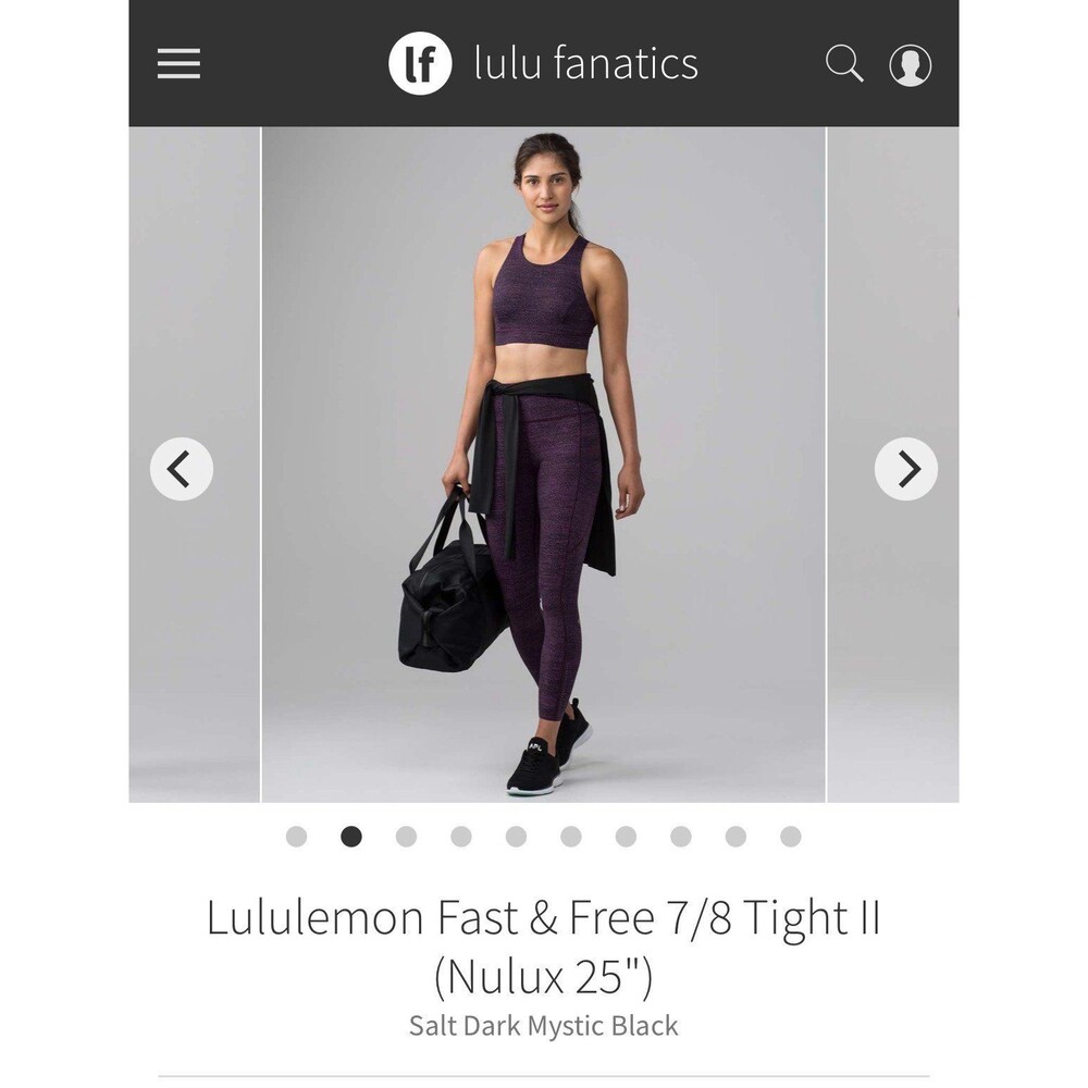 Lululemon size 2 Fast & Free 7/8 Tight II (Nulux 25")
Salt Dark Mystic Black